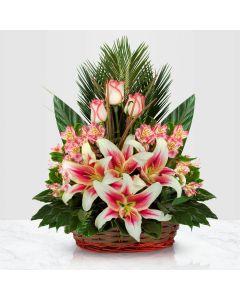 سبد گل لیلیوم صورتی