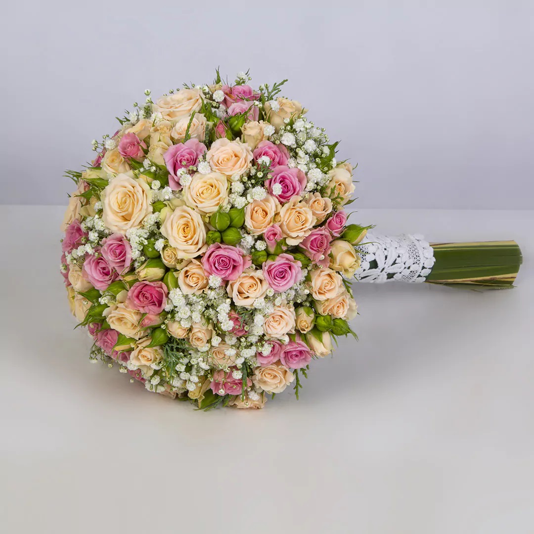 دسته گل عروس با رز مینیاتوری